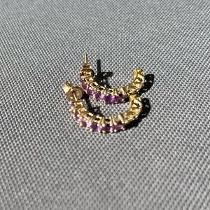 Vintage 10K Solid Yellow Gold & 6 Purple Amethyst RGE Hoop Earrings